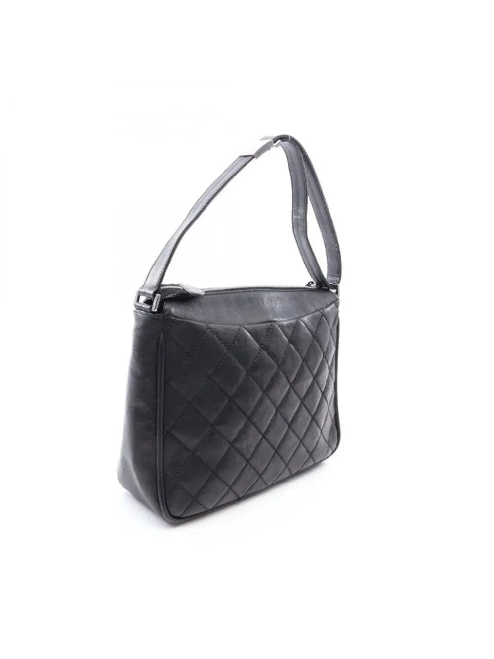 Chanel Shoulder Bag Wild Stitch Big CC Logo Black Leather Quilted CC